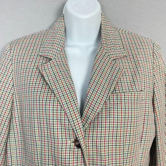 Vintage Plaid Blazer 90s Women Patch Pockets Liz Sport Button-Up Quirky Petite 2 - Picture 3 of 12